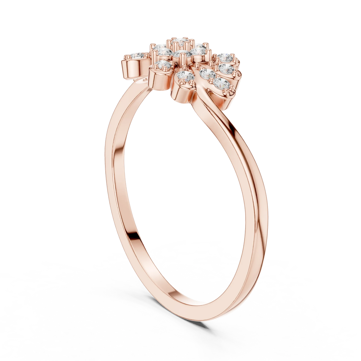 East West Floral Spray Leaf Cluster Moissanite Ring in rose 925 sterling silver, view 1