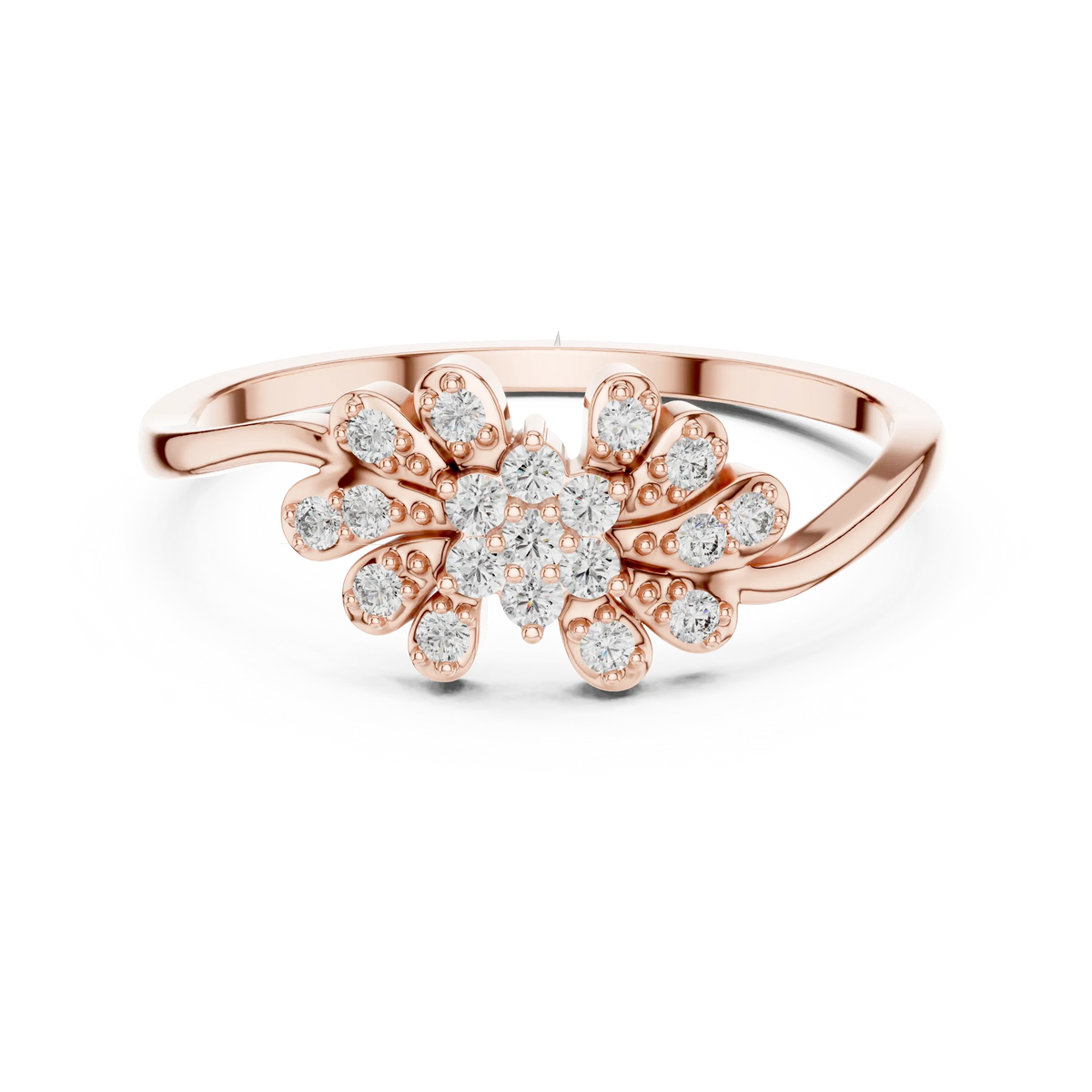 East West Floral Spray Leaf Cluster Moissanite Ring in rose 925 sterling silver, view 4
