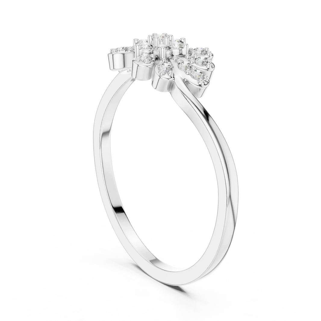 East West Floral Spray Leaf Cluster Moissanite Ring in white 925 sterling silver, view 1