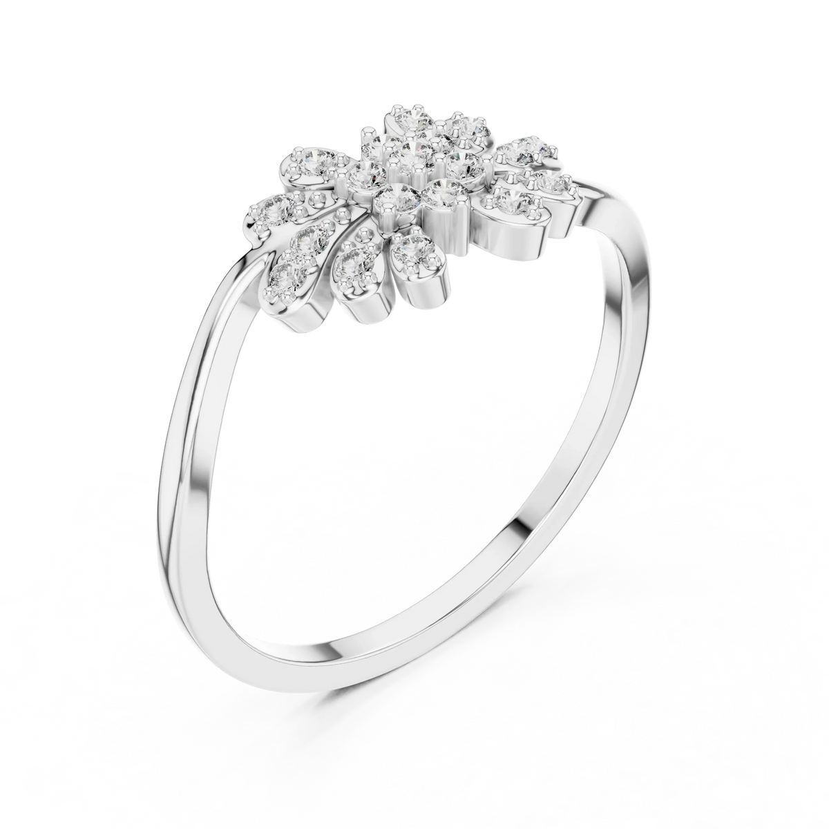East West Floral Spray Leaf Cluster Moissanite Ring in white 925 sterling silver, view 2