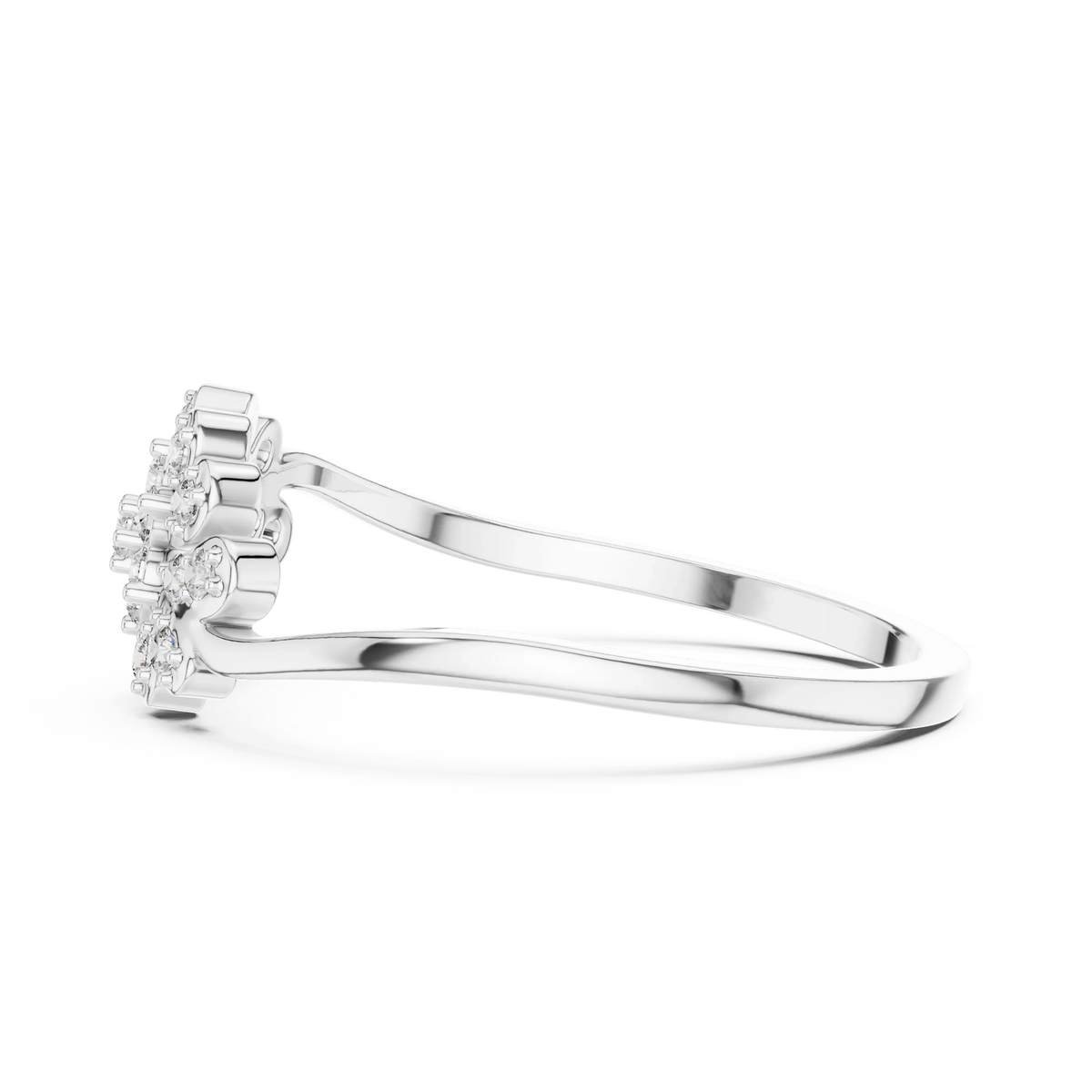 East West Floral Spray Leaf Cluster Moissanite Ring in white 925 sterling silver, view 3
