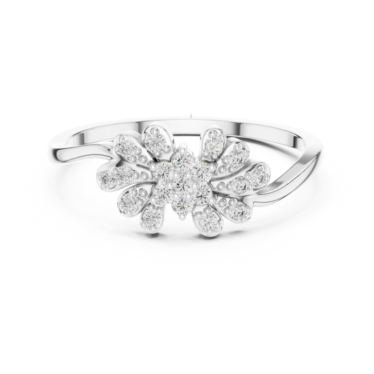 East West Floral Spray Leaf Cluster Moissanite Ring in white 925 sterling silver, view 4
