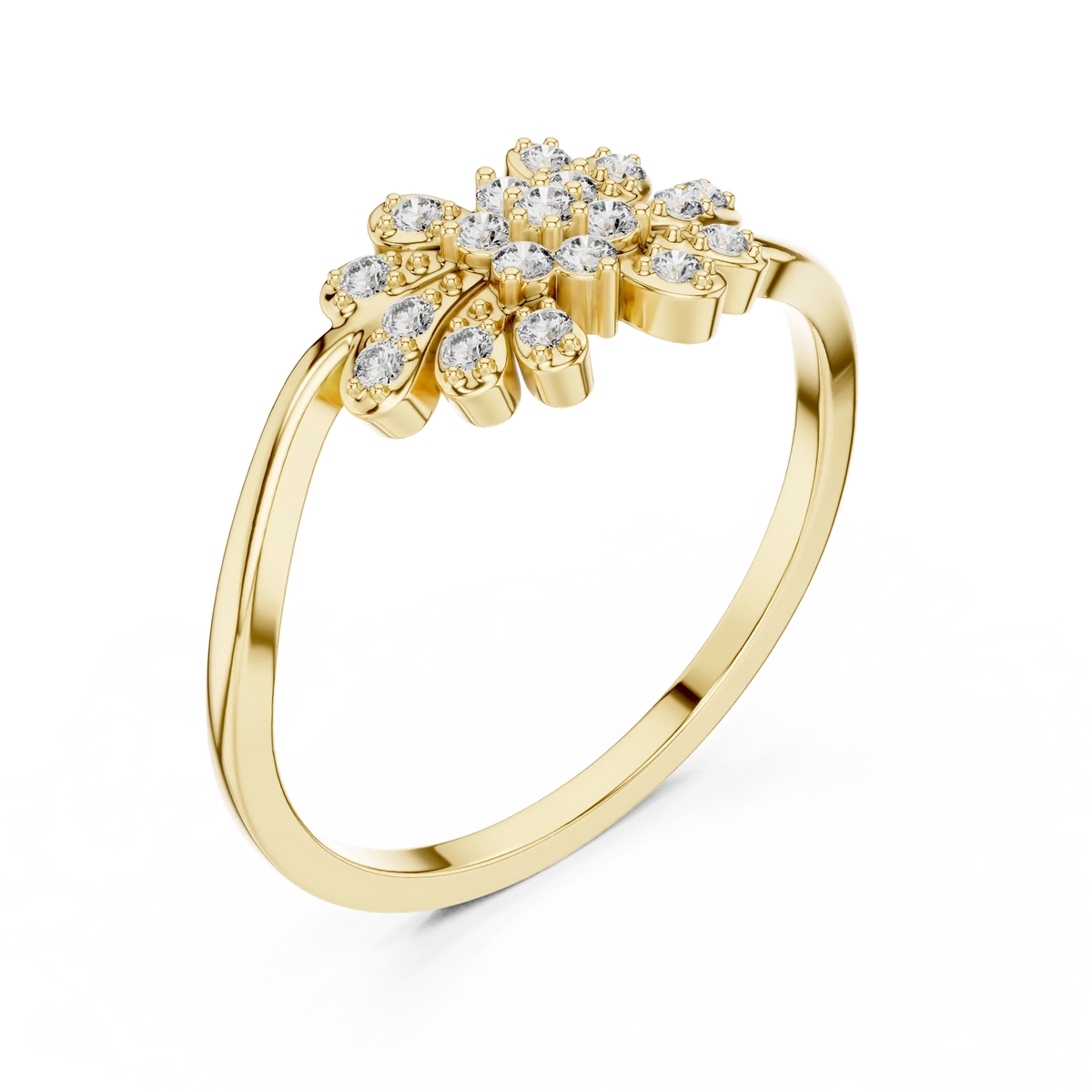 East West Floral Spray Leaf Cluster Moissanite Ring in yellow 925 sterling silver, view 2