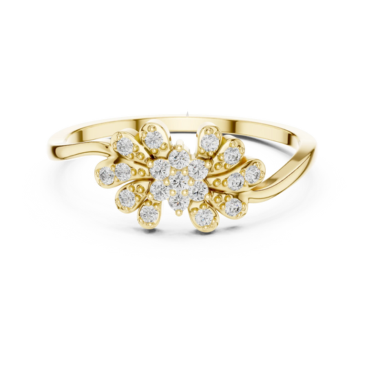 East West Floral Spray Leaf Cluster Moissanite Ring in yellow 925 sterling silver, view 4