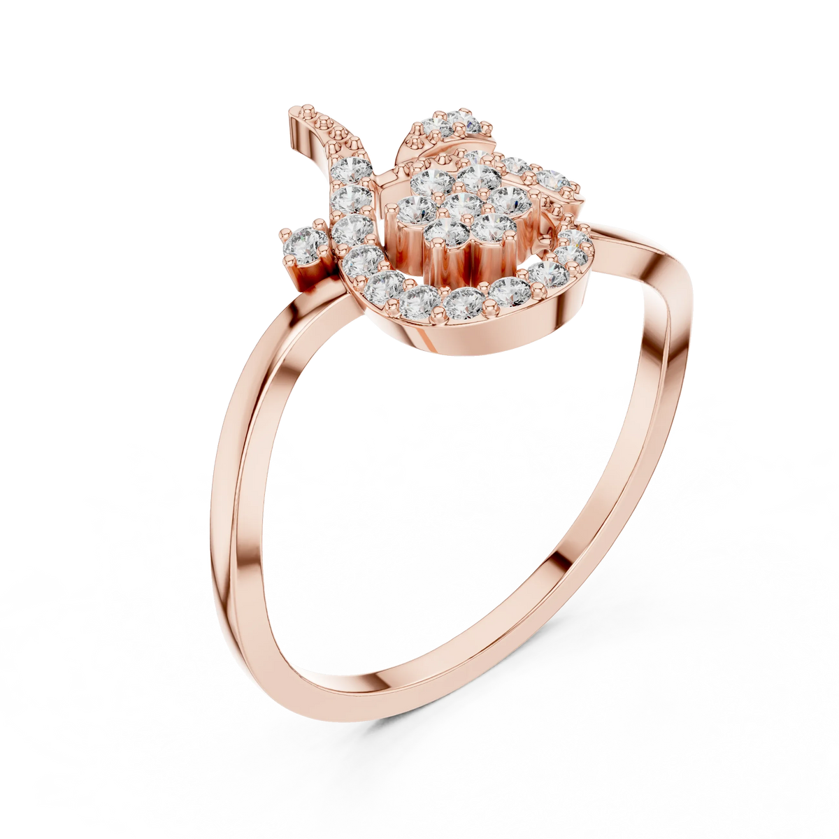 Swirl Circle Flower Cluster Tendril Moissanite Ring in rose 925 sterling silver, view 2