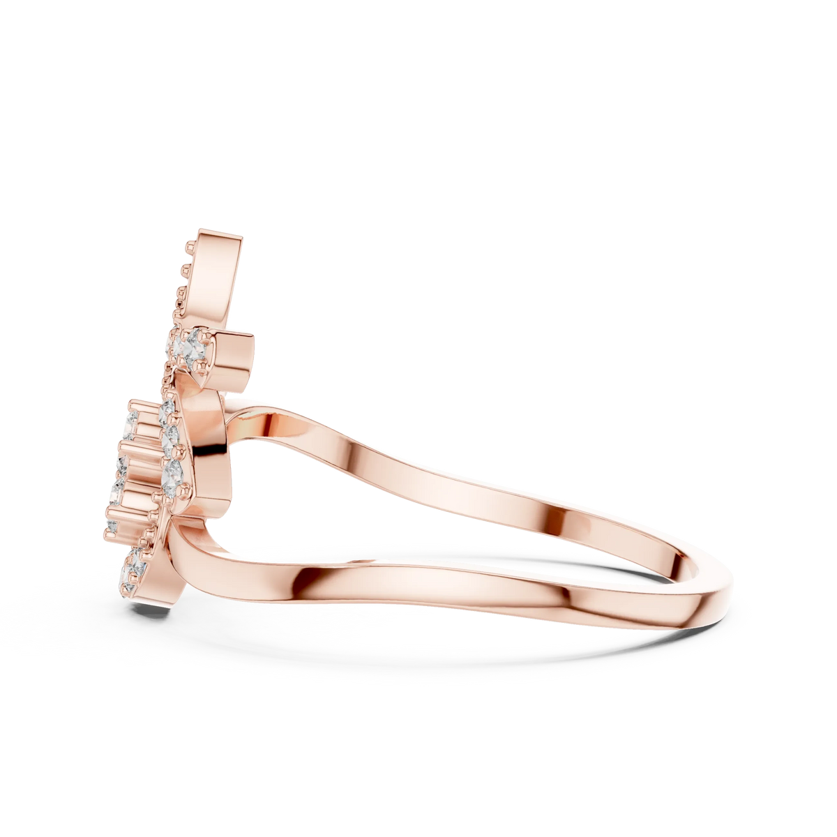 Swirl Circle Flower Cluster Tendril Moissanite Ring in rose 925 sterling silver, view 3