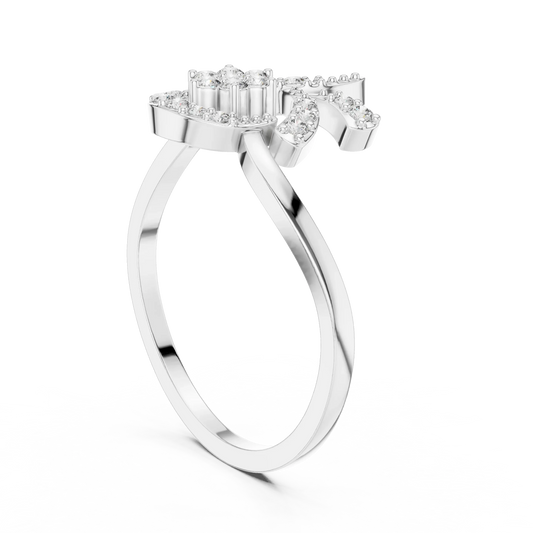 Swirl Circle Flower Cluster Tendril Moissanite Ring in white 925 sterling silver, view 1
