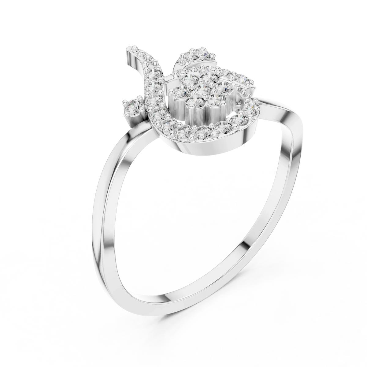 Swirl Circle Flower Cluster Tendril Moissanite Ring in white 925 sterling silver, view 2