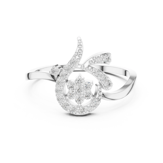 Swirl Circle Flower Cluster Tendril Moissanite Ring in white 925 sterling silver, view 4