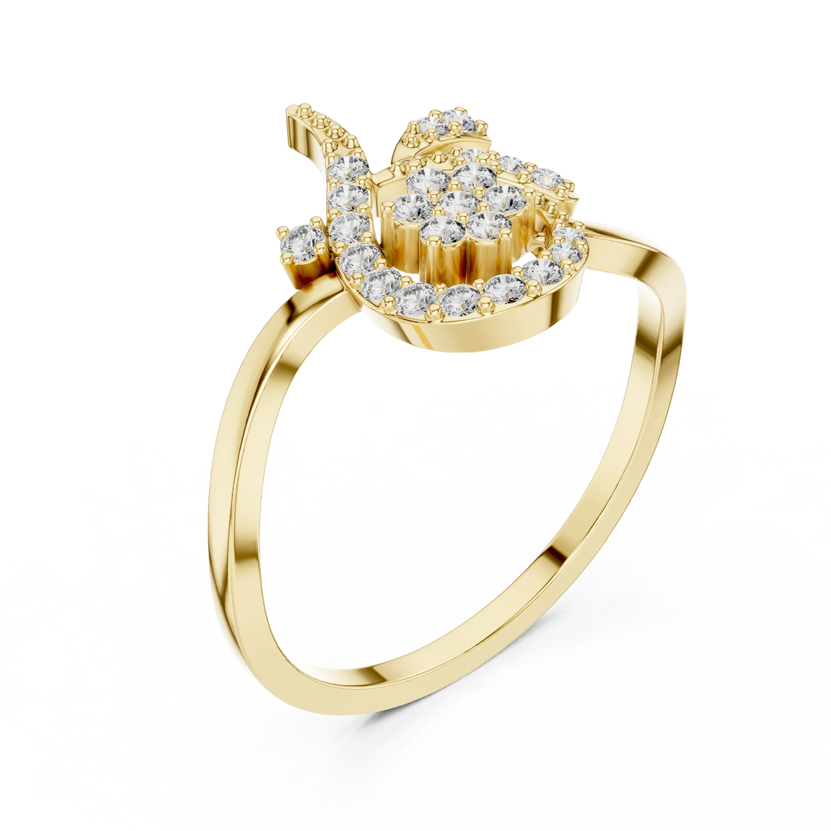 Swirl Circle Flower Cluster Tendril Moissanite Ring in yellow 925 sterling silver, view 2