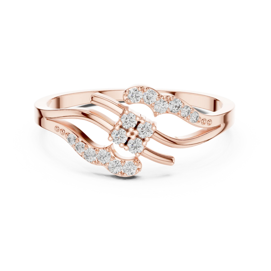 Square Cluster Pavé Wave Bypass Moissanite Ring in rose 925 sterling silver, view 4