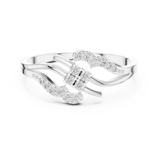 Square Cluster Pavé Wave Bypass Moissanite Ring in white 925 sterling silver, view 4