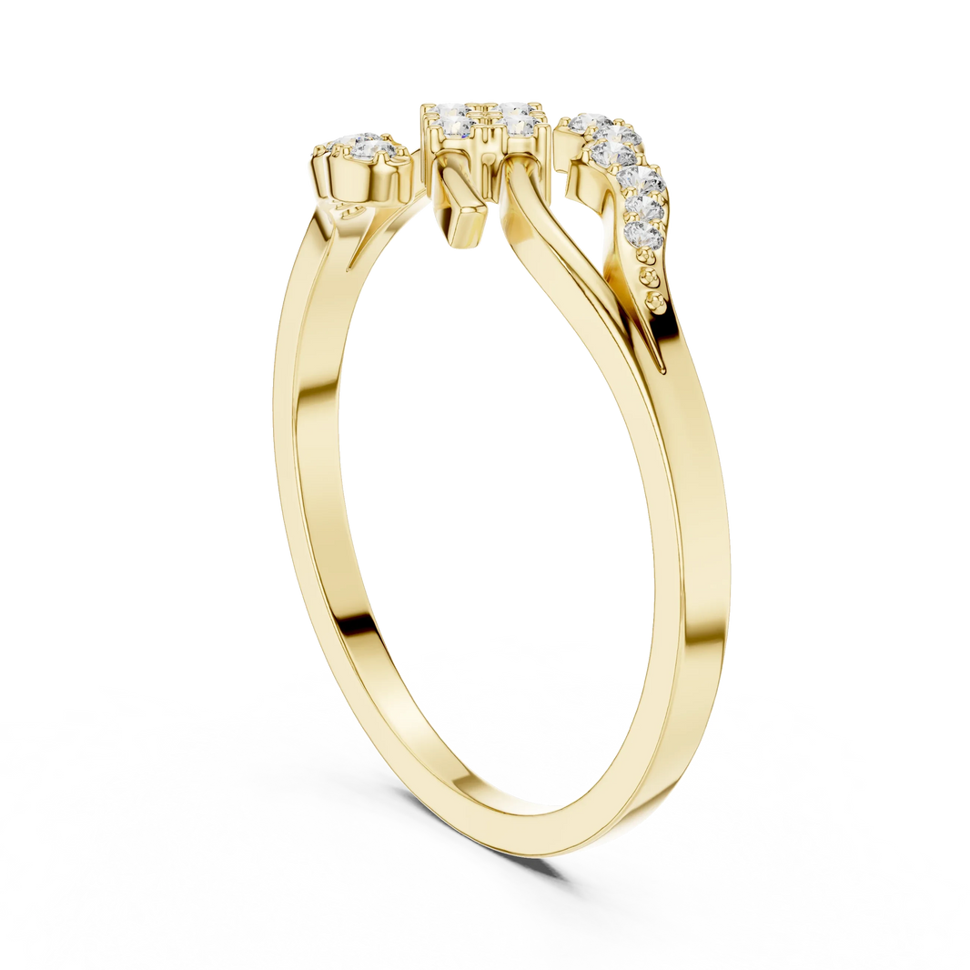 Square Cluster Pavé Wave Bypass Moissanite Ring in yellow 925 sterling silver, view 1