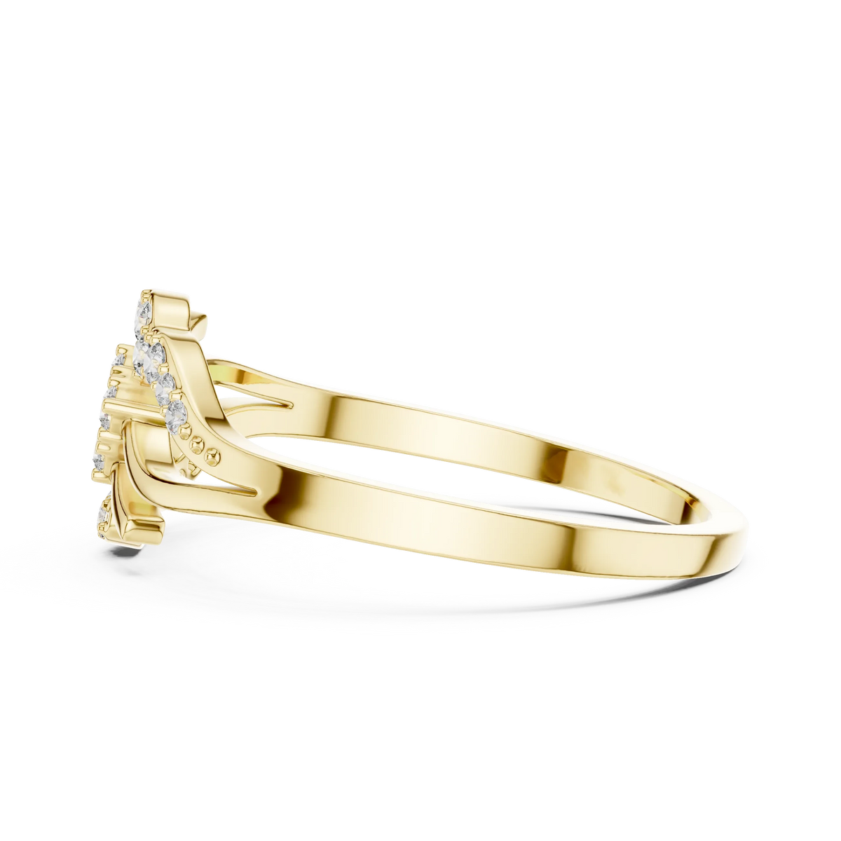 Square Cluster Pavé Wave Bypass Moissanite Ring in yellow 925 sterling silver, view 3