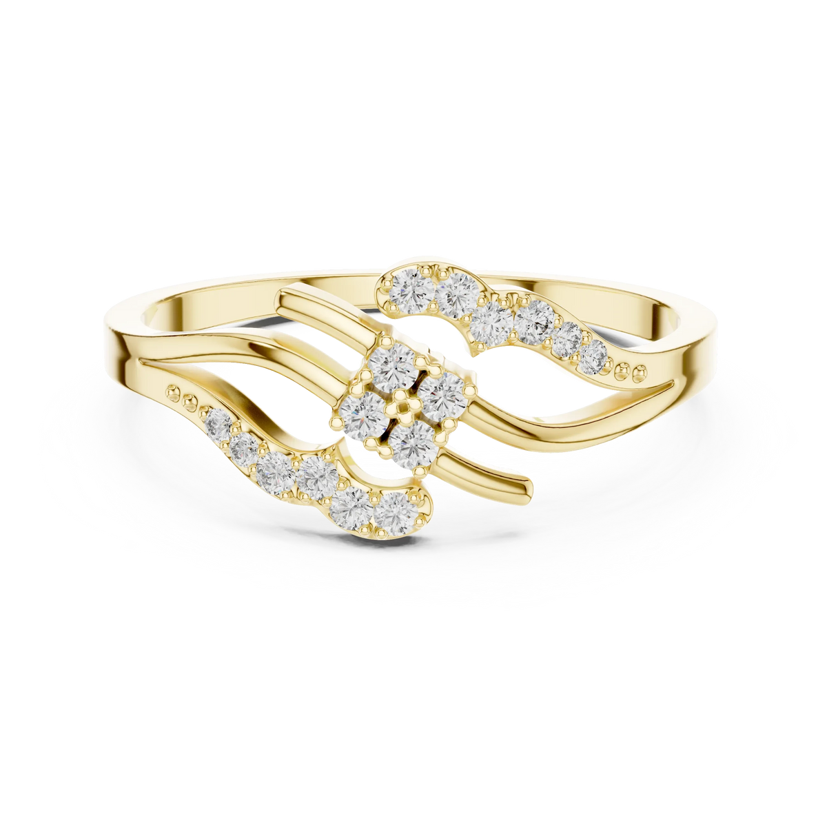 Square Cluster Pavé Wave Bypass Moissanite Ring in yellow 925 sterling silver, view 4