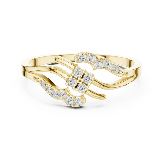 Square Cluster Pavé Wave Bypass Moissanite Ring in yellow 925 sterling silver, view 4