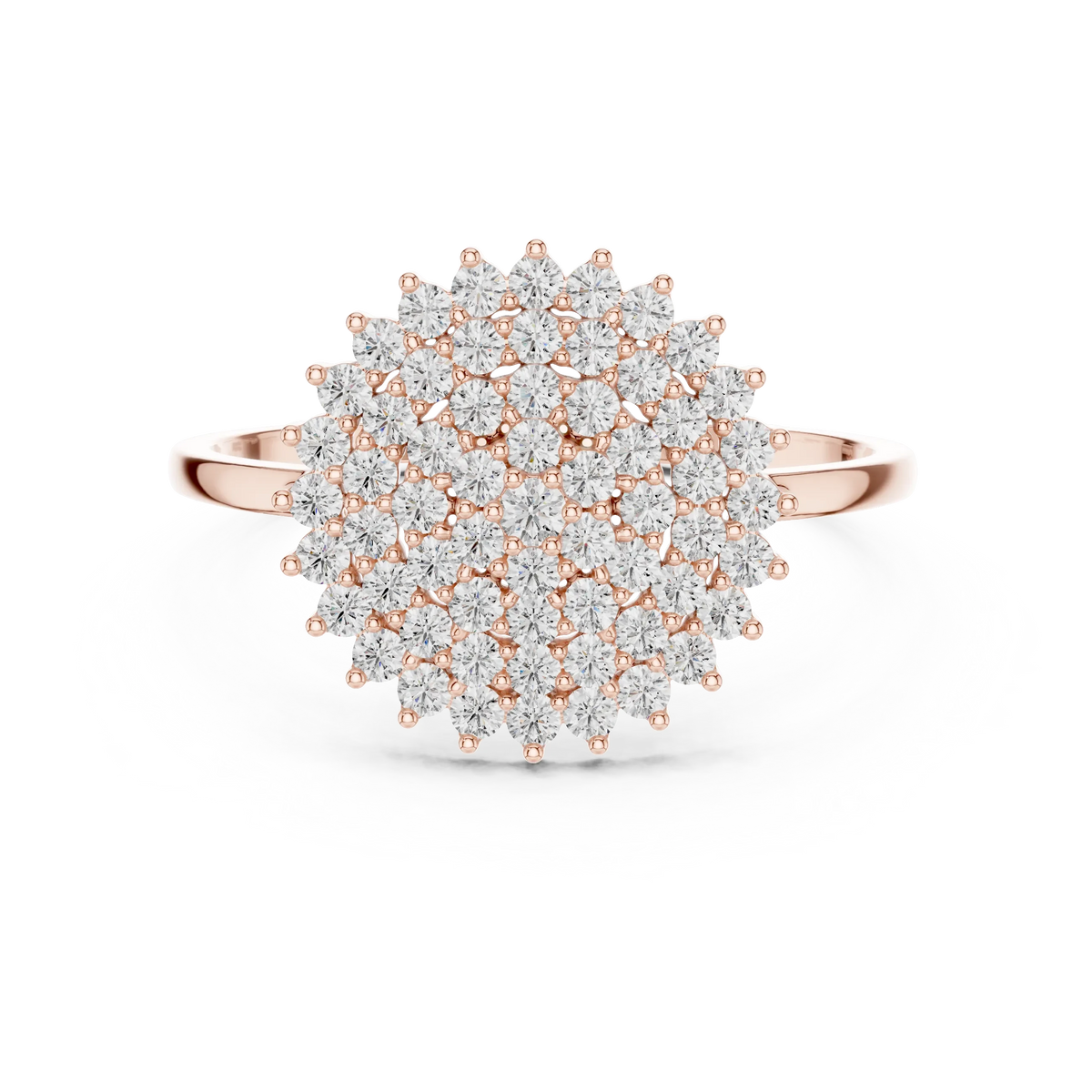 Large Round Domed Pavé Cluster Moissanite Ring in rose 925 sterling silver, view 4