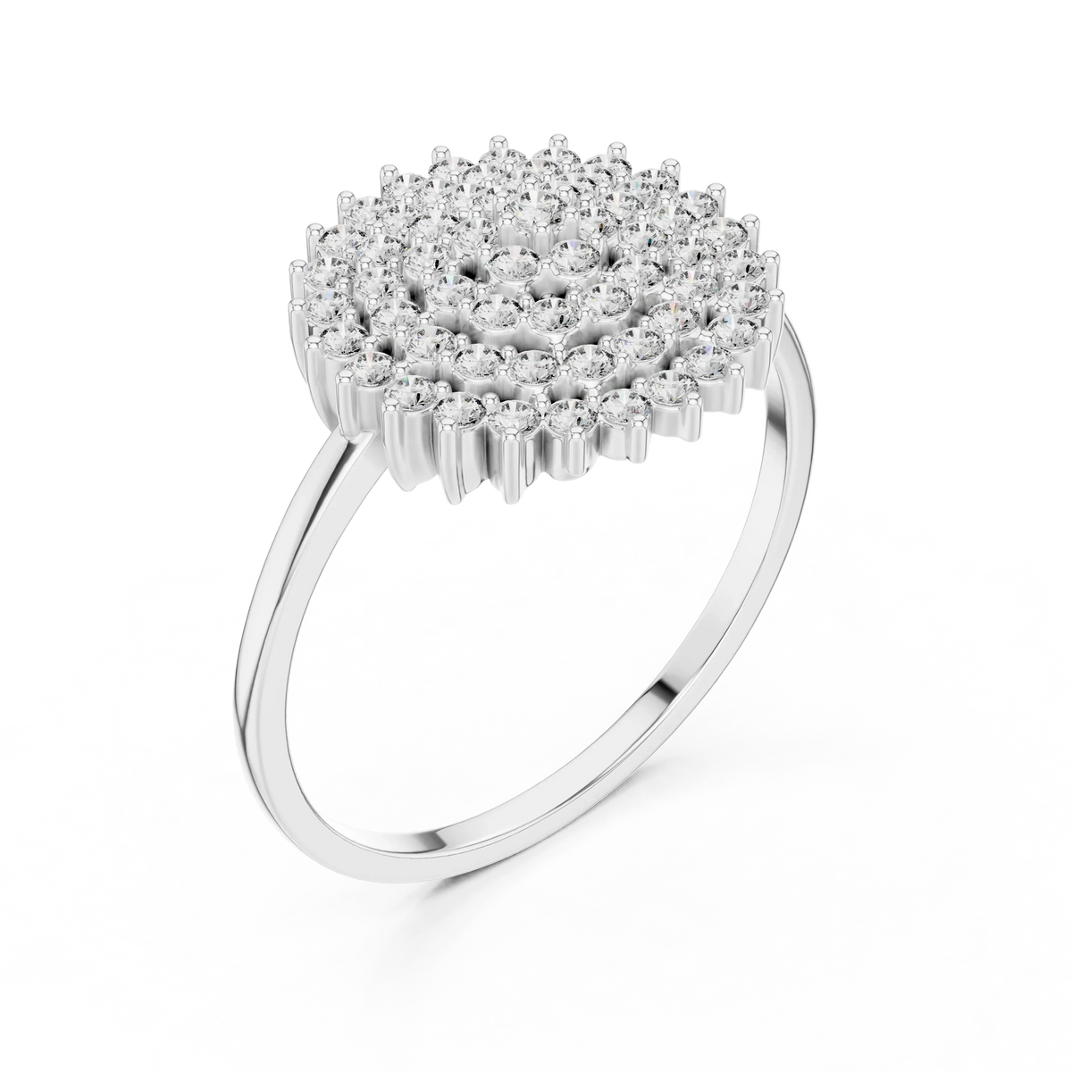 Large Round Domed Pavé Cluster Moissanite Ring in white 925 sterling silver, view 2