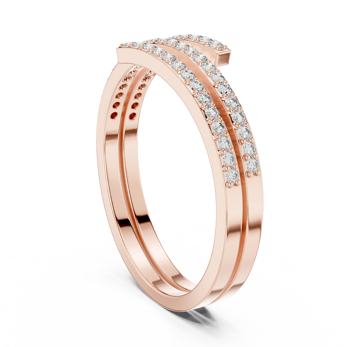 Triple Row Pavé Open Wrap Moissanite Ring in rose 925 sterling silver, view 1