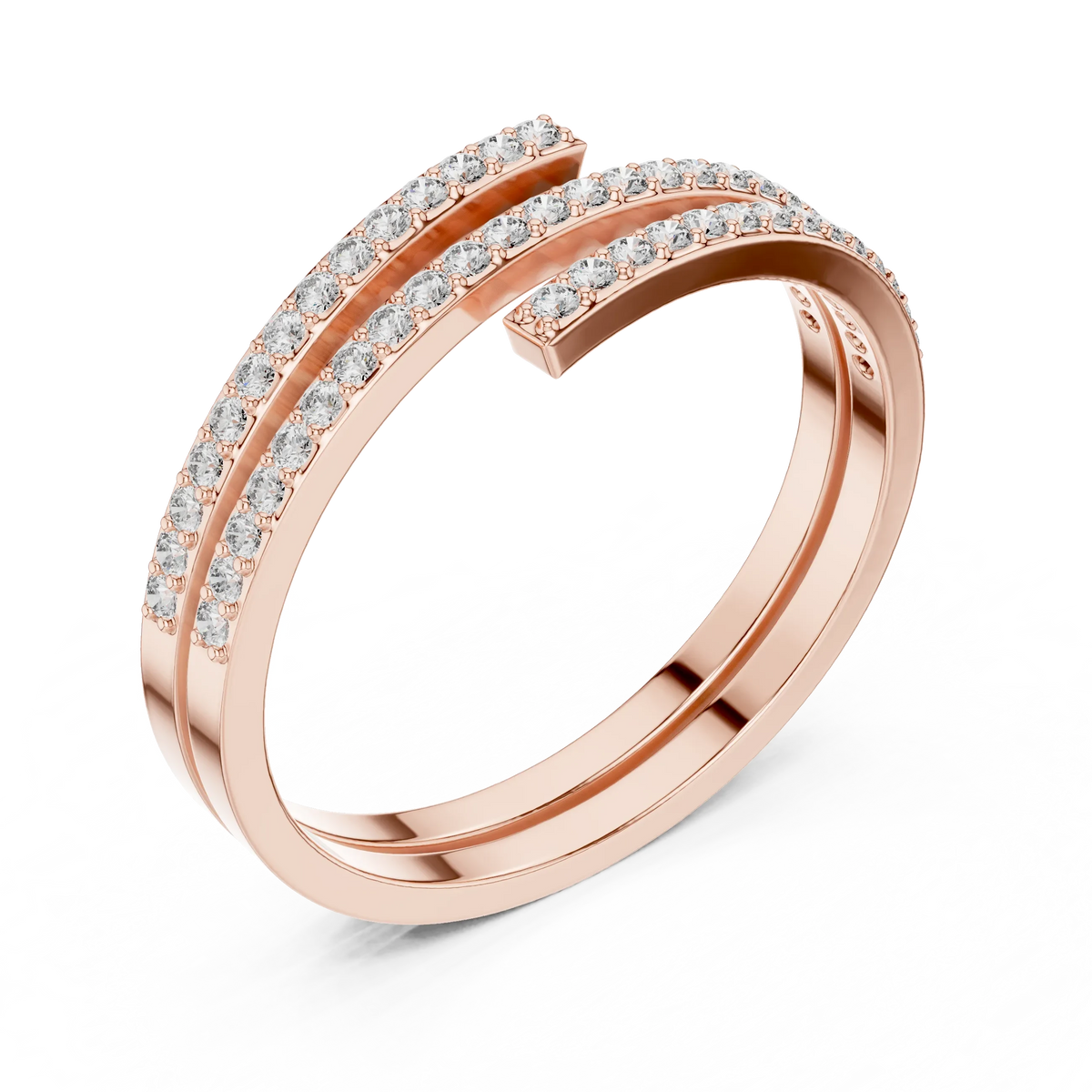 Triple Row Pavé Open Wrap Moissanite Ring in rose 925 sterling silver, view 2