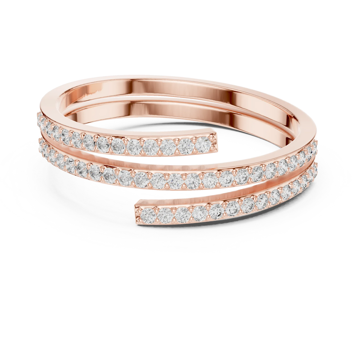 Triple Row Pavé Open Wrap Moissanite Ring in rose 925 sterling silver, view 4