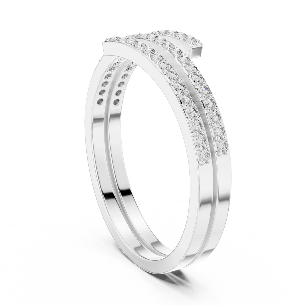 Triple Row Pavé Open Wrap Moissanite Ring in white 925 sterling silver, view 1