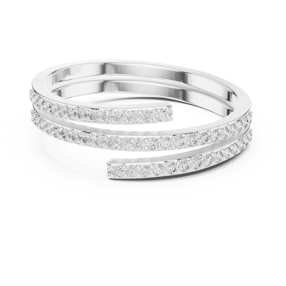 Triple Row Pavé Open Wrap Moissanite Ring in white 925 sterling silver, view 4