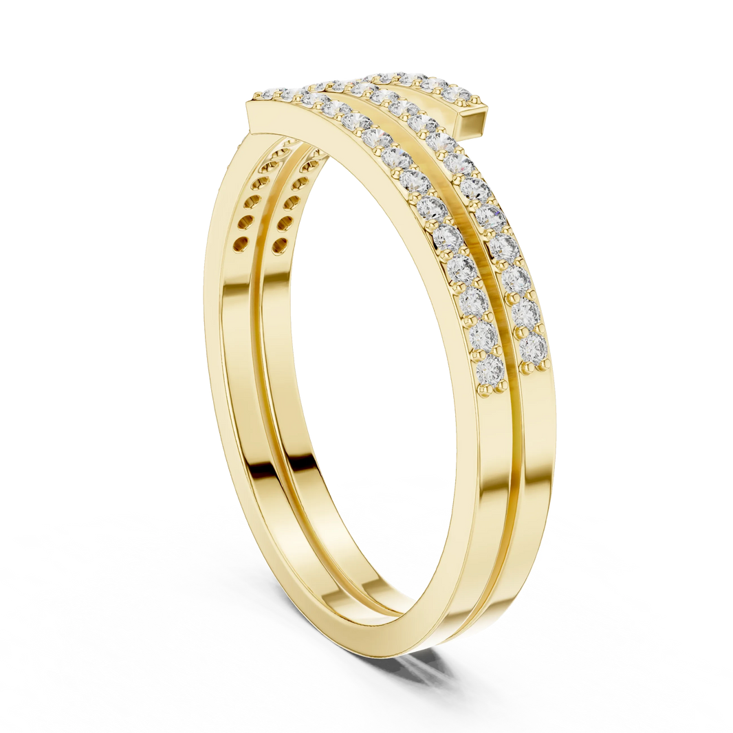 Triple Row Pavé Open Wrap Moissanite Ring in yellow 925 sterling silver, view 1
