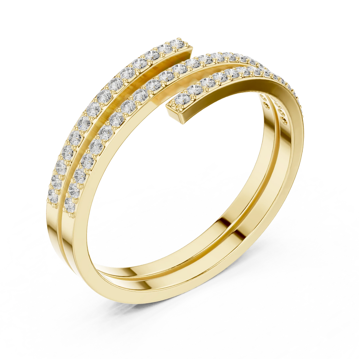 Triple Row Pavé Open Wrap Moissanite Ring in yellow 925 sterling silver, view 2