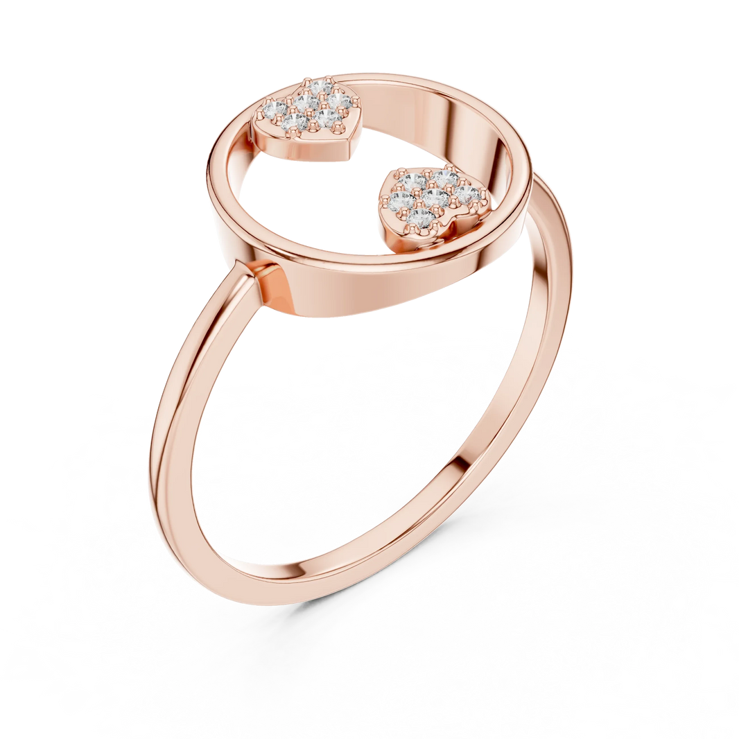 Open Circle Twin Pavé Heart Moissanite Ring in rose 925 sterling silver, view 2