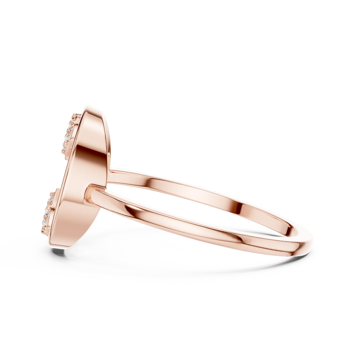 Open Circle Twin Pavé Heart Moissanite Ring in rose 925 sterling silver, view 3