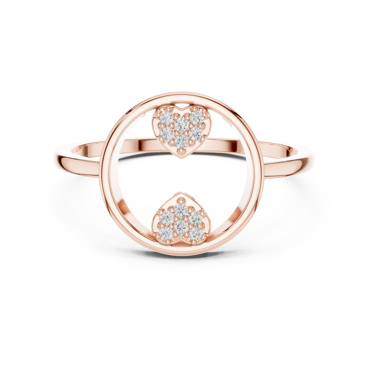 Open Circle Twin Pavé Heart Moissanite Ring in rose 925 sterling silver, view 4