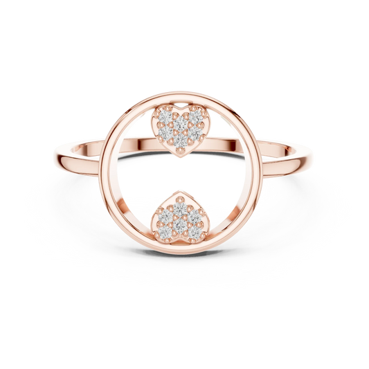 Open Circle Twin Pavé Heart Moissanite Ring in rose 925 sterling silver, view 4