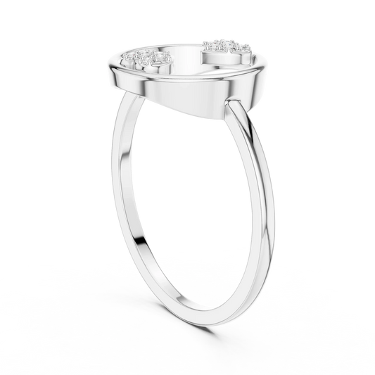 Open Circle Twin Pavé Heart Moissanite Ring in white 925 sterling silver, view 1