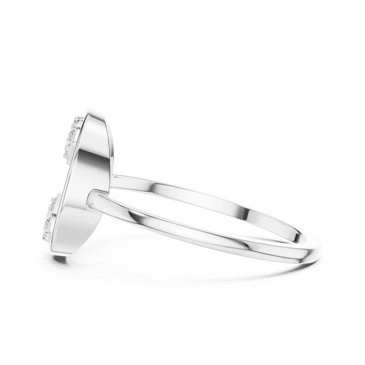 Open Circle Twin Pavé Heart Moissanite Ring in white 925 sterling silver, view 3