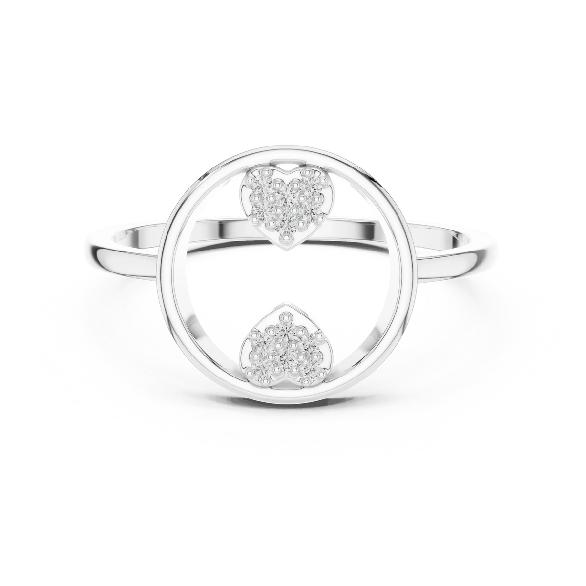 Open Circle Twin Pavé Heart Moissanite Ring in white 925 sterling silver, view 4