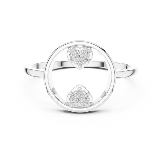 Open Circle Twin Pavé Heart Moissanite Ring in white 925 sterling silver, view 4