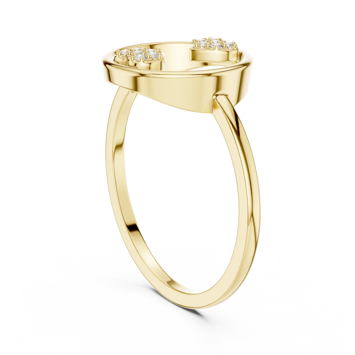 Open Circle Twin Pavé Heart Moissanite Ring in yellow 925 sterling silver, view 1
