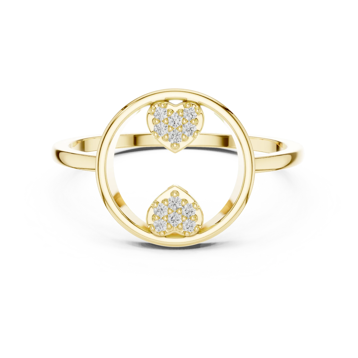 Open Circle Twin Pavé Heart Moissanite Ring in yellow 925 sterling silver, view 4