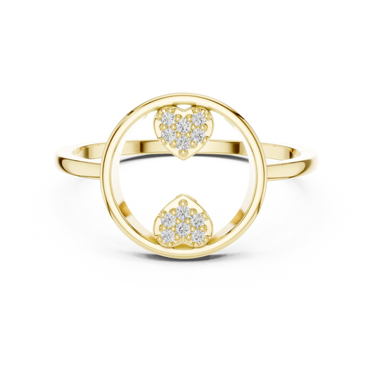 Open Circle Twin Pavé Heart Moissanite Ring in yellow 925 sterling silver, view 4