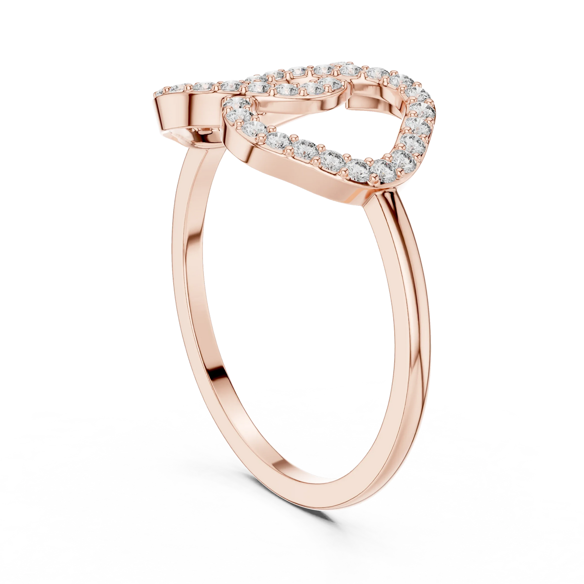 Interlocking Open Pavé Hearts Moissanite Ring in rose 925 sterling silver, view 1