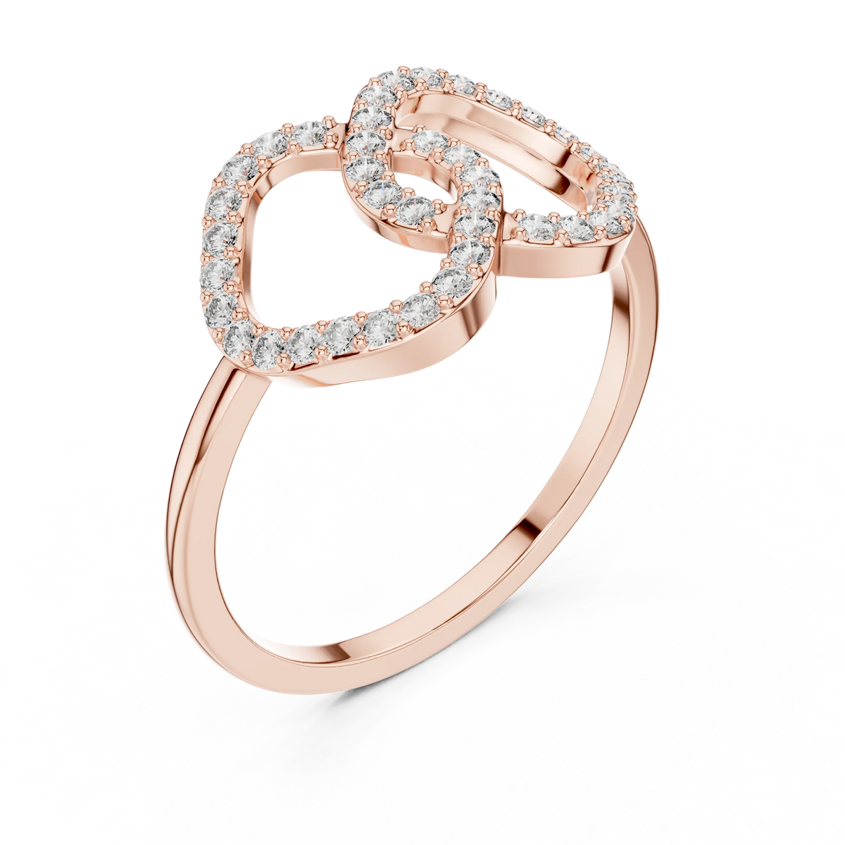 Interlocking Open Pavé Hearts Moissanite Ring in rose 925 sterling silver, view 2