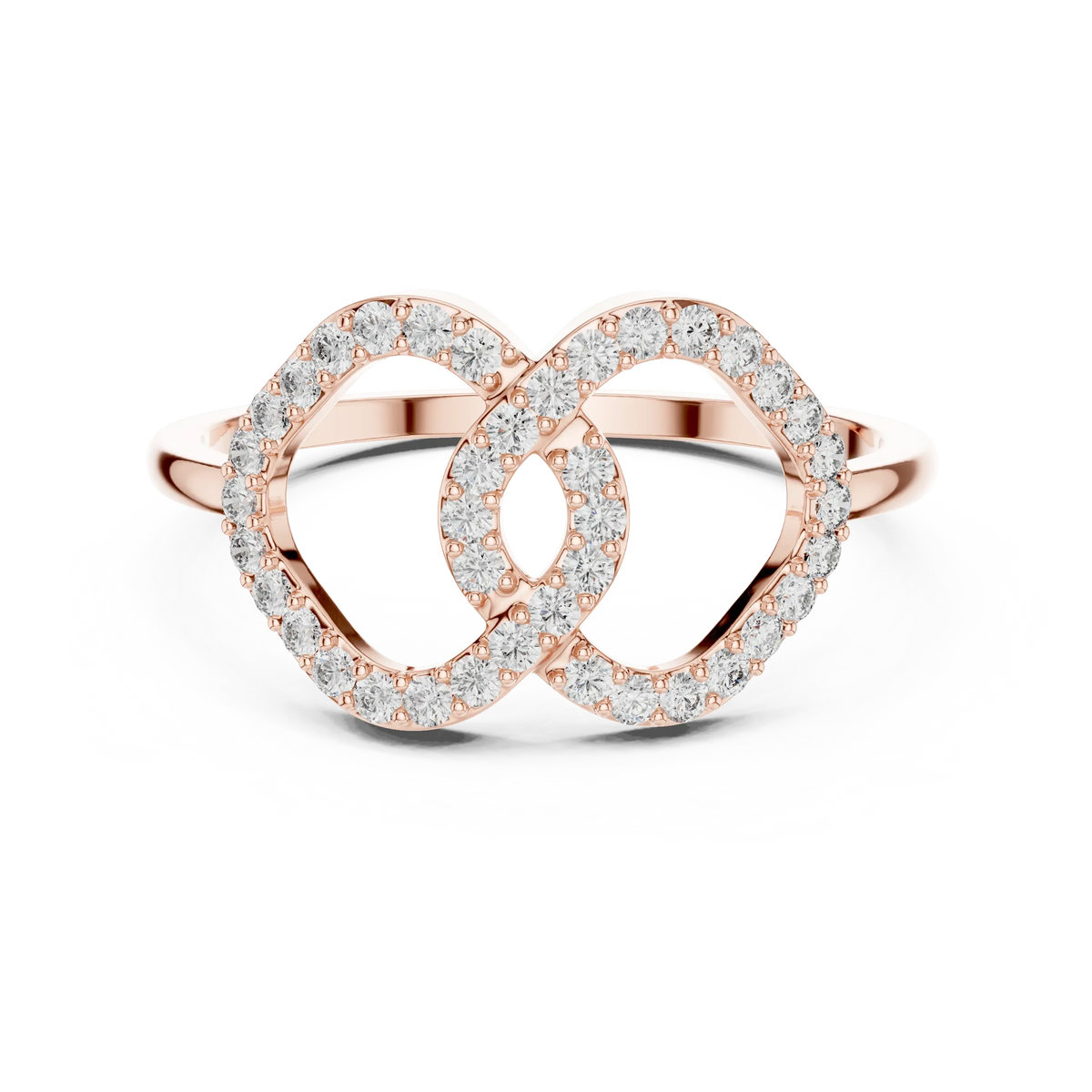Interlocking Open Pavé Hearts Moissanite Ring in rose 925 sterling silver, view 4