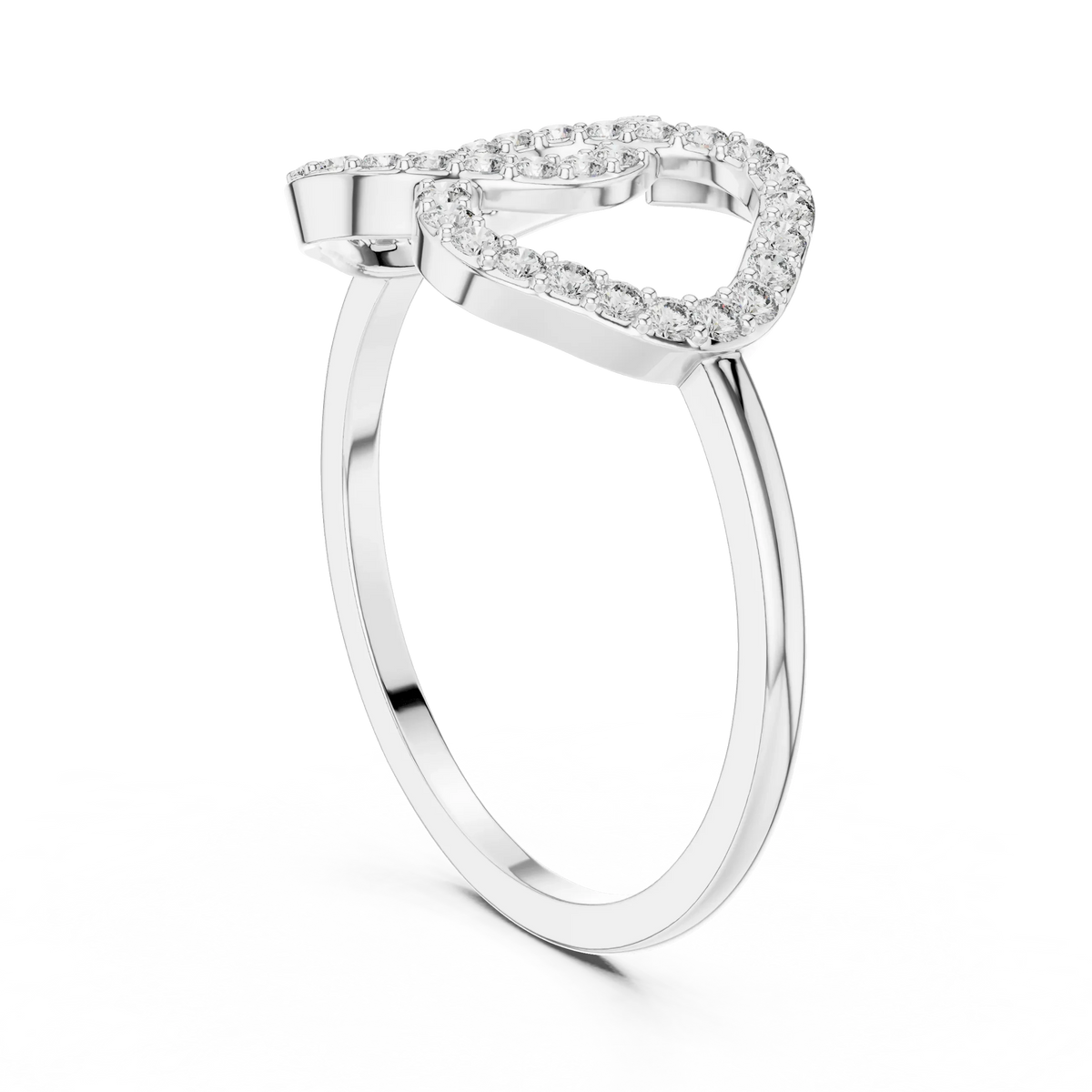 Interlocking Open Pavé Hearts Moissanite Ring in white 925 sterling silver, view 1