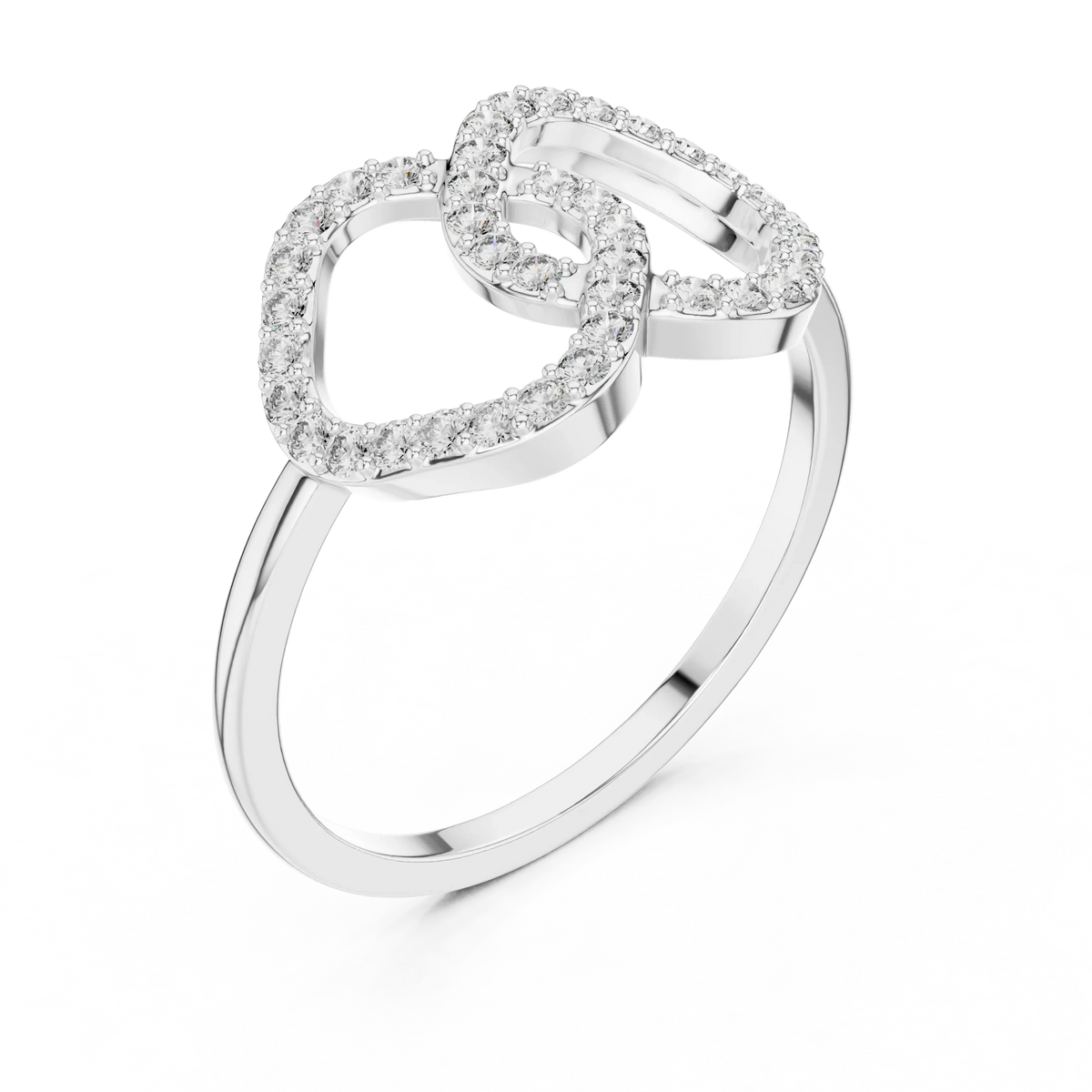 Interlocking Open Pavé Hearts Moissanite Ring in white 925 sterling silver, view 2