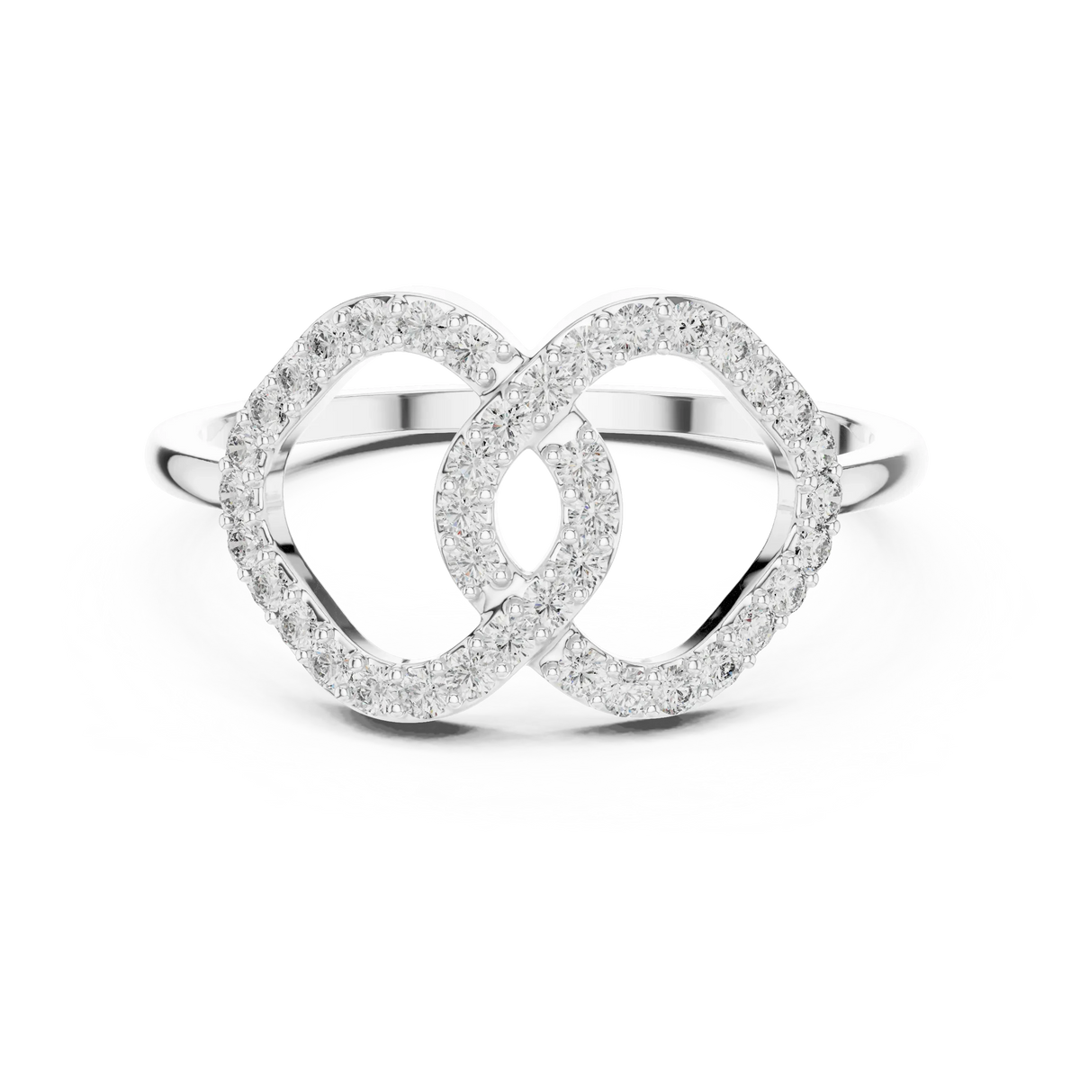 Interlocking Open Pavé Hearts Moissanite Ring in white 925 sterling silver, view 4