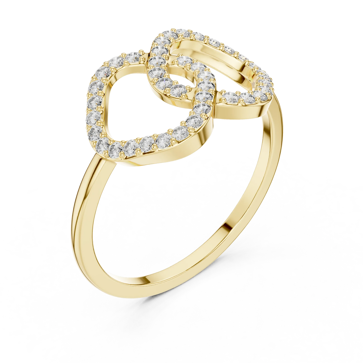 Interlocking Open Pavé Hearts Moissanite Ring in yellow 925 sterling silver, view 2