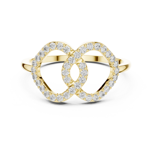 Interlocking Open Pavé Hearts Moissanite Ring in yellow 925 sterling silver, view 4