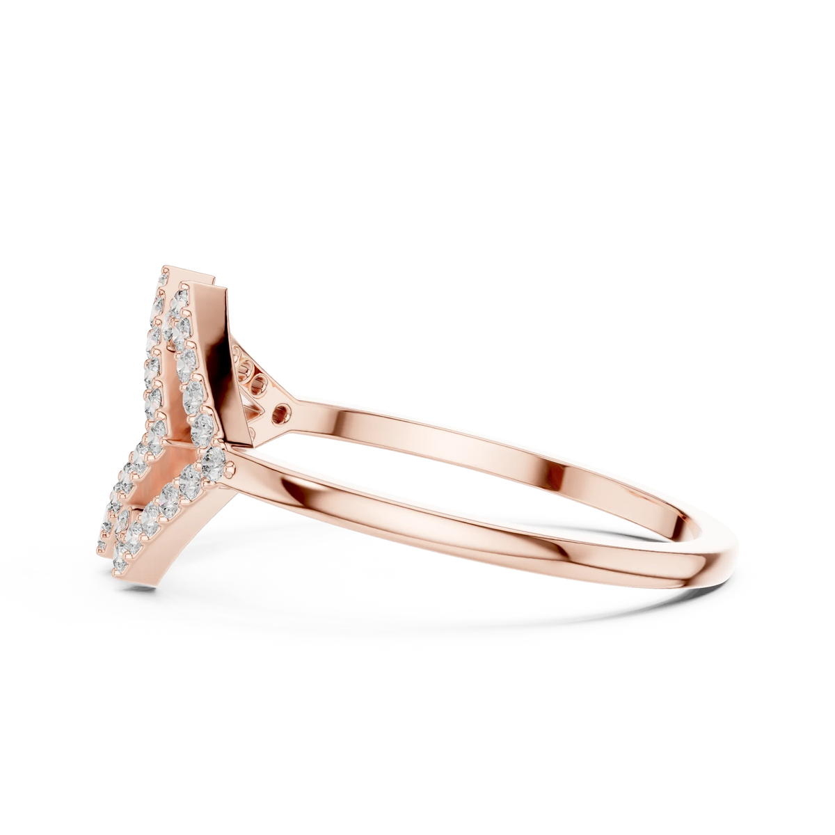 Geometric Kite Double Chevron Pavé Moissanite Ring in rose 925 sterling silver, view 3
