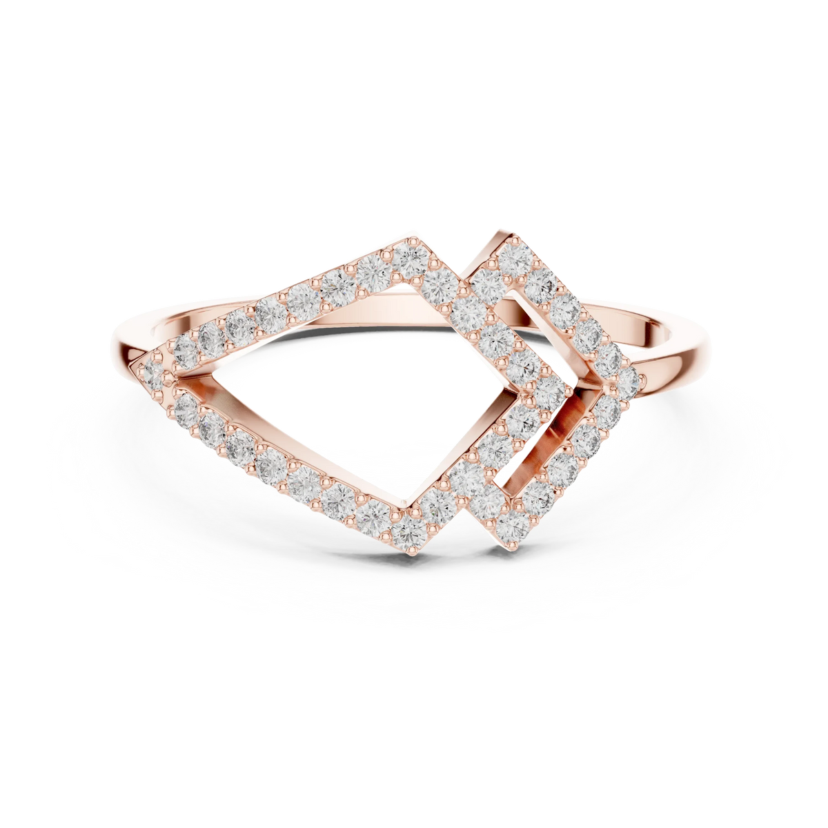 Geometric Kite Double Chevron Pavé Moissanite Ring in rose 925 sterling silver, view 4